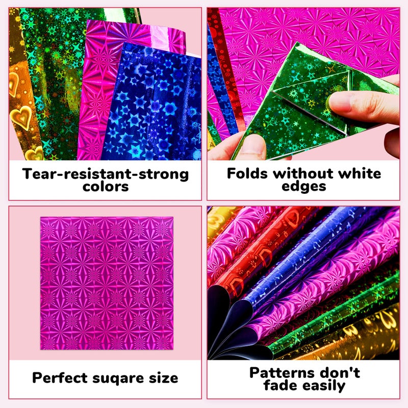 JoyCat Iridescent Laser Origami Paper - 50 Sheets 6x6 Inch - holographic Shimmer Paper for Eye-Catching Crafts, Ideal for Scrapbooking, Card Making and DIY Crafts, Gift wrapping paper, metallic origami paper - Image 2