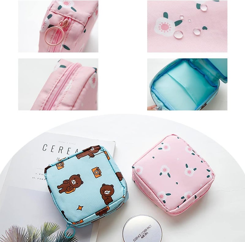 TCSRMART Sanitary Napkin Storage Bag 2Pcs Zipper Menstrual Pad Bag Portable Sanitary Napkin Storage Tampons Holder for Purse First Period Kit for Teen Girls Store Sanitary Pads for Women  - Image 3