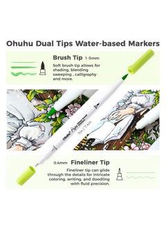 Ohuhu Ohuhu Markers Paper-friendly No Peeling Water-based Coloring Markers 60 Colors Dual Brush Fineliner Tips Markers for Adult Coloring Books No Bleeding Art Markers for Kids Beginner Calligraphy - Pupe  - Image 4