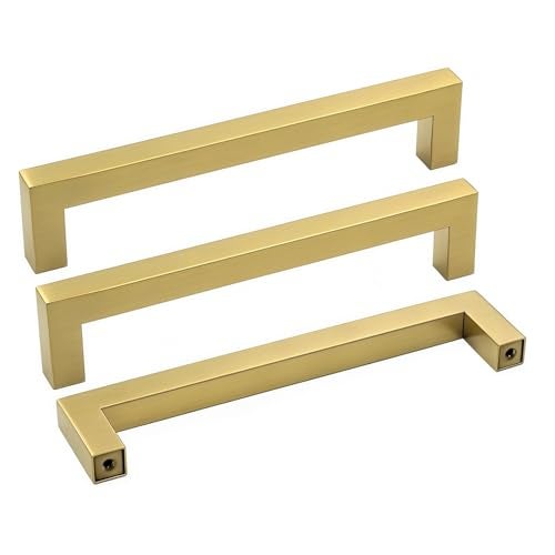 goldenwarm 5in Cabinet Handle Brushed Brass Drawer Pulls - LSJ12GD128 Cabinet Bar Handle Pull Pack of 5 Modern Knobs for Dresser Drawers Furniture Cupboard Door Handles - Image 1