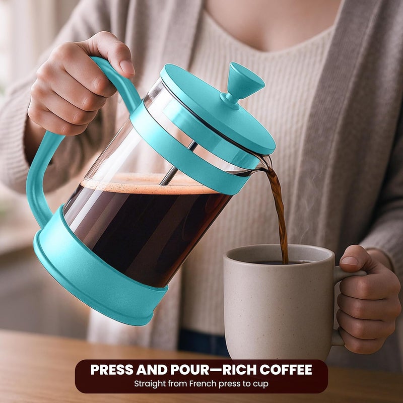Utopia Kitchen French Press Espresso and Tea Maker with Triple Filters, Stainless Steel Plunger and Heat Resistant Borosilicate Glass (Aqua, 34-oz (Pack of 1)) - Image 3