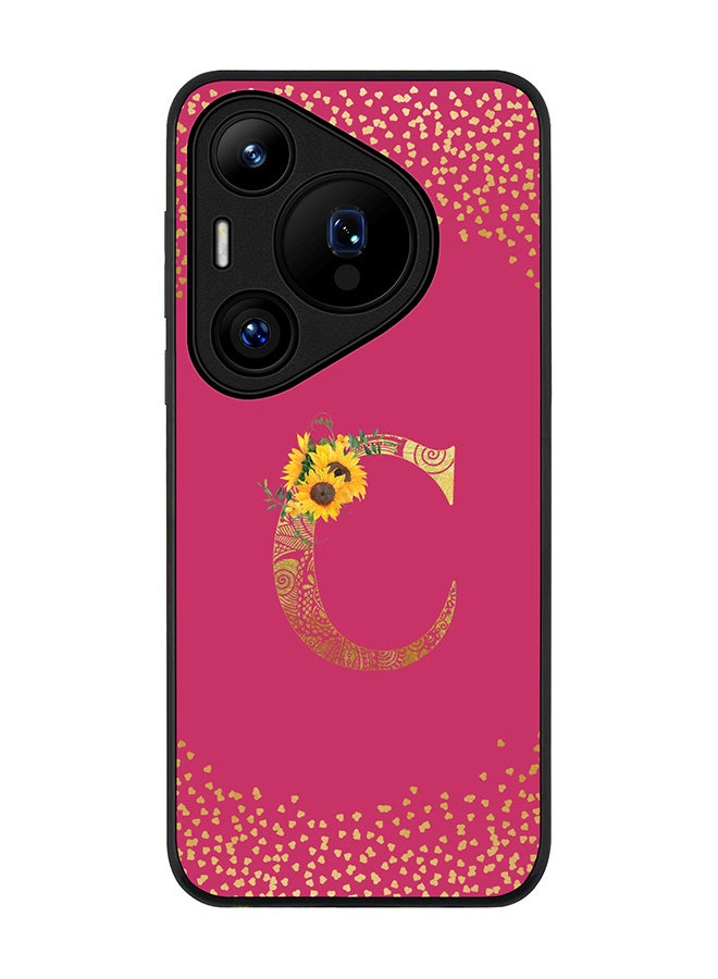 Stylizedd Rugged Black edge case for Huawei Pura 70 Pro / Huawei Pura 70 Pro Plus Case Cover Monogram Initial Letter Floral Pattern Alphabet- C (Deep Pink Rose) - Image 1