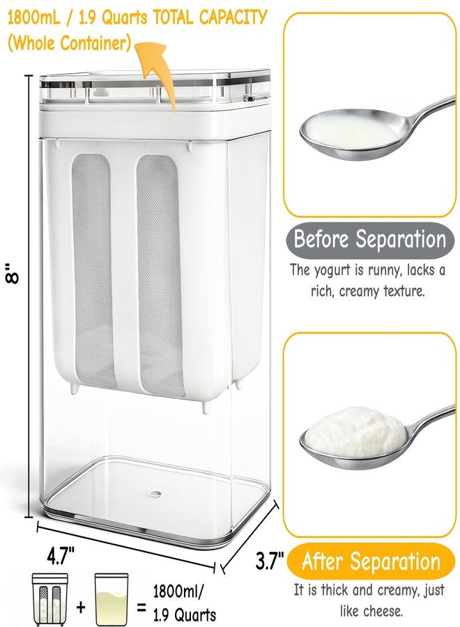 Jowgut Yogurt Strainer, 1800Ml/1.9 Quarts Yogurt Separator Hung Curd Maker with Fine Mesh Bag & Lid, BPA Free Yogurt Maker for Whey Separation, Soybean Milk Fruit Juice Coffee Soup - Image 3