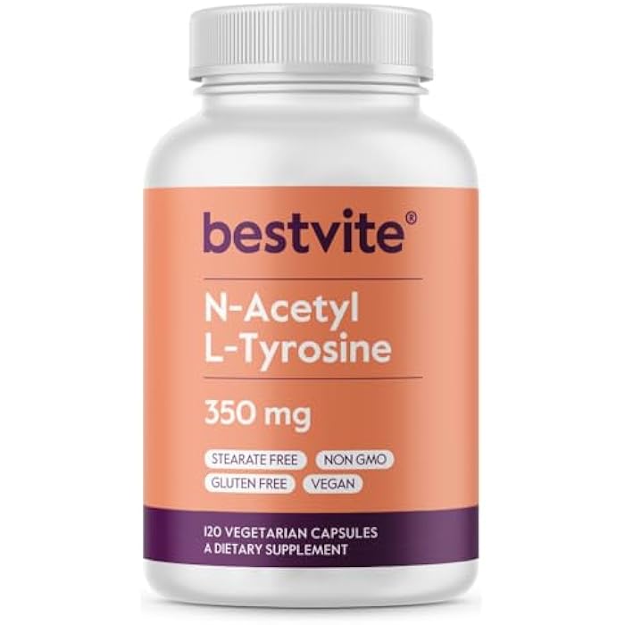 BESTVITE N-Acetyl L-Tyrosine 350mg (NALT) (120 Capsules) - No Stearates - Non GMO - Gluten Free - Image 1