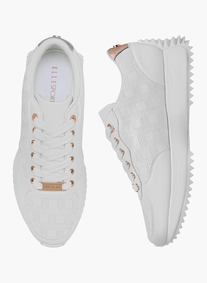 ELLE Women's Embroidered Sneakers with Lace-Up Closure  - Image 1