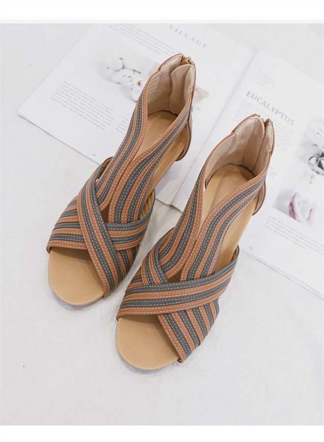 Loquat Vintage Casual Large Wedge Heel Sandals 5CM Brown - Image 2