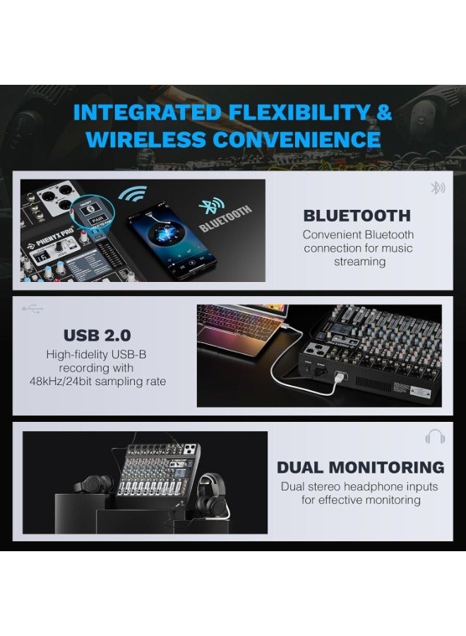 Phenyx Pro PTL-800 Professional 8-Channel Audio Mixer Console DJ Sound Mixing Board w/Flexible AUX BUS SUB Routing 16 DSP Effects Bluetooth Streaming USB-B Recording for Stage Home Studio - Image 5