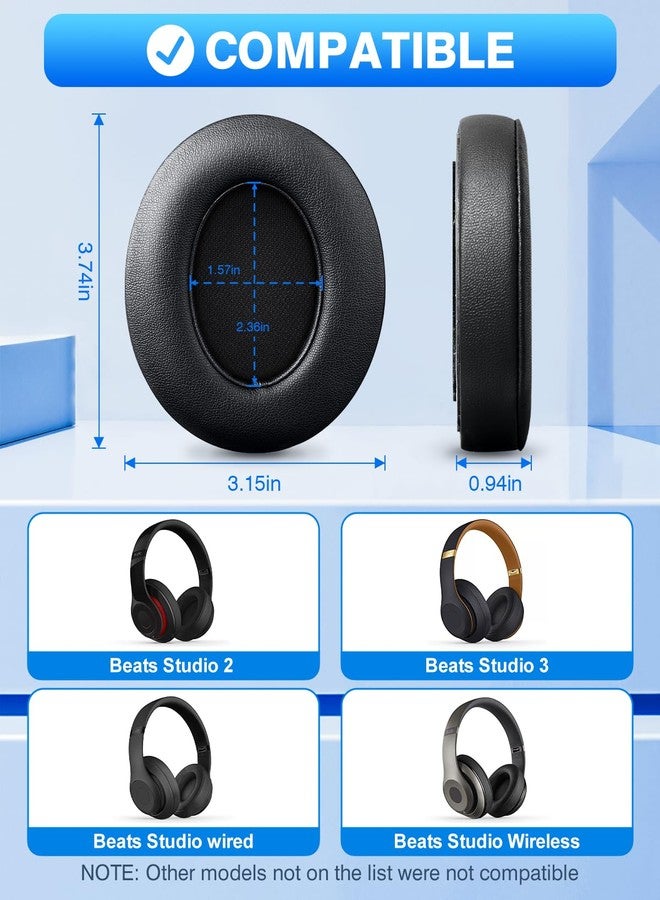 وسادات أذن بديلة من F FEYCH لسماعات Beats Studio 3 و 2 (B0500/ B0501) قطعتان من وسادات الأذن المريحة المصنوعة من إسفنج الذاكرة لعزل الضوضاء (أسود) - Image 2