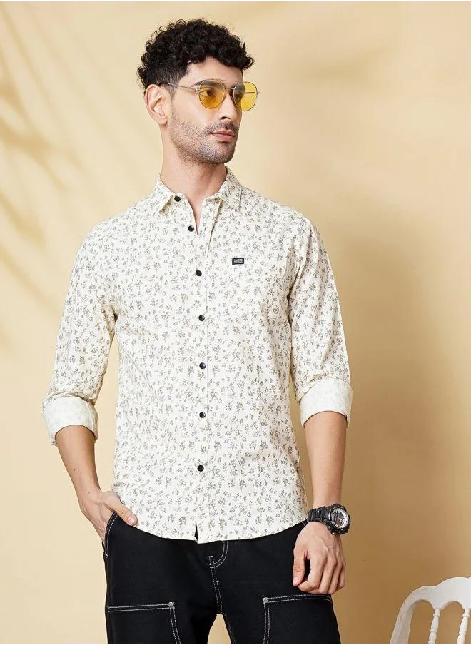 شركة المرآب الهندية Men Slim Fit Abstract Printed Full Sleeves Spread Collar Casual Shirt