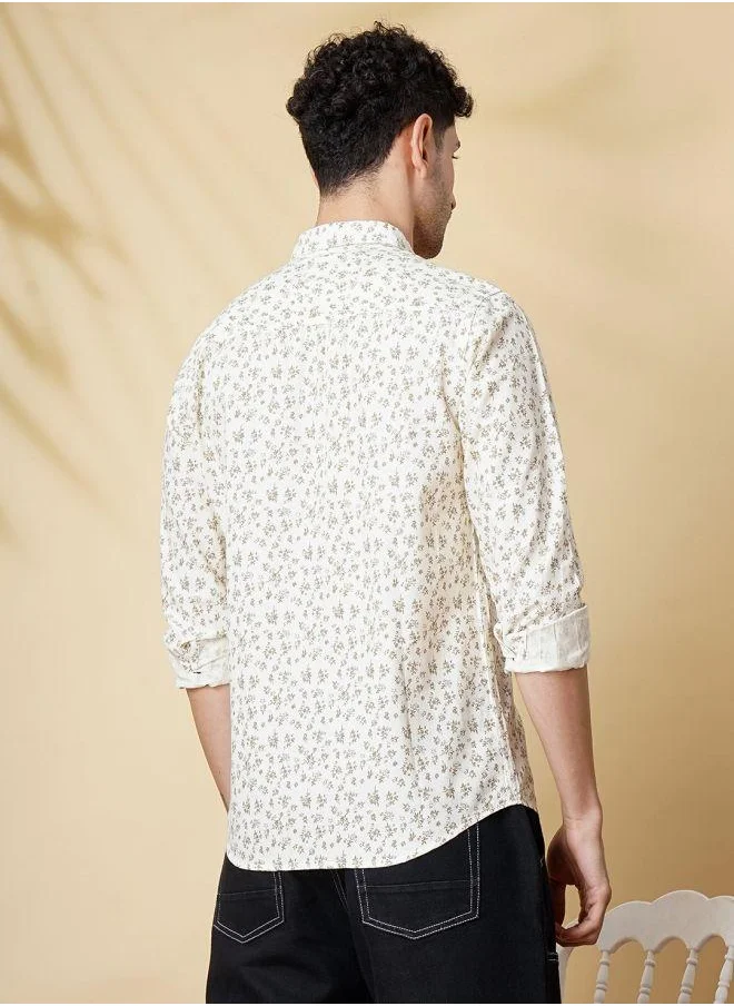 شركة المرآب الهندية Men Slim Fit Abstract Printed Full Sleeves Spread Collar Casual Shirt