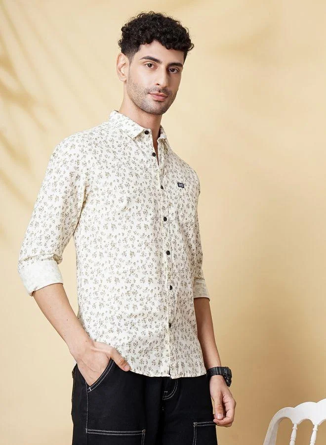 شركة المرآب الهندية Men Slim Fit Abstract Printed Full Sleeves Spread Collar Casual Shirt