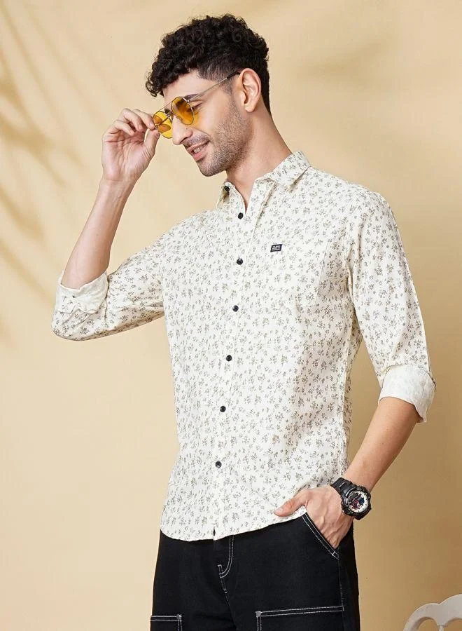 شركة المرآب الهندية Men Slim Fit Abstract Printed Full Sleeves Spread Collar Casual Shirt