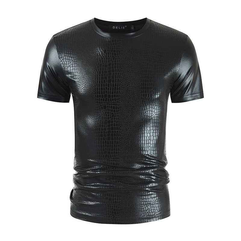 Summer Men'S Slim Short-Sleeved T-Shirt Trendy Men'S Glossy Nightclub Snake Pattern Bronzing Fabric T-Shirt - Image 3