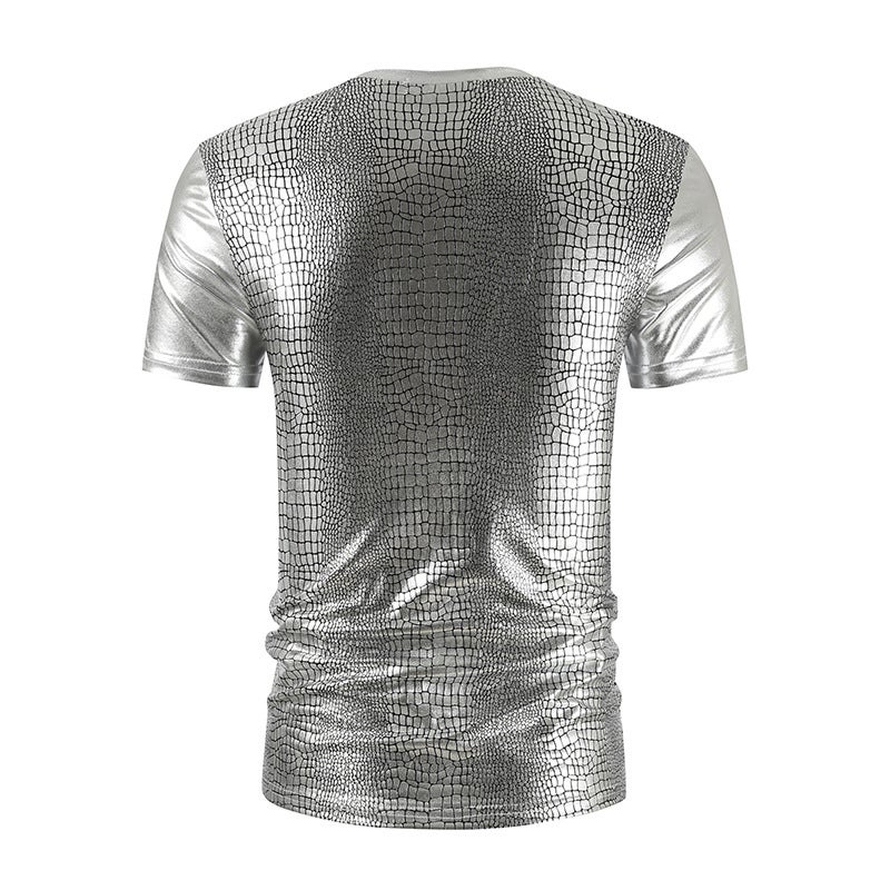 Summer Men'S Slim Short-Sleeved T-Shirt Trendy Men'S Glossy Nightclub Snake Pattern Bronzing Fabric T-Shirt - Image 5