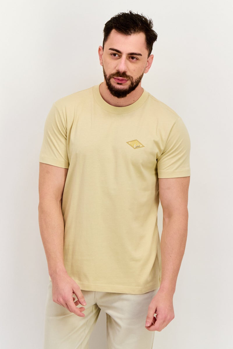 ESPRIT تي شيرت للرجال بأكمام قصيرة وياقة دائرية، شعار العلامة التجارية، كاكي فاتح - Image 1