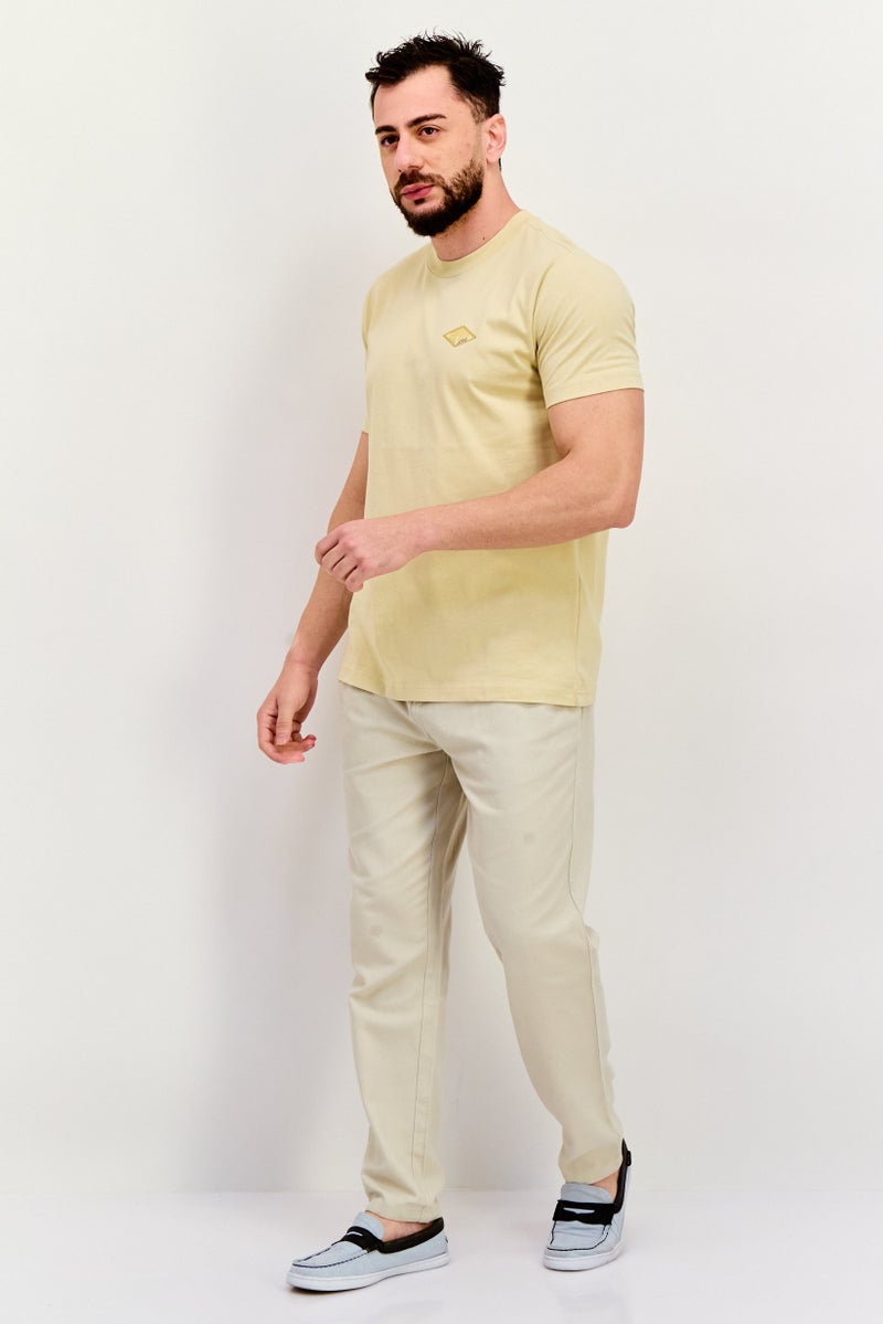 ESPRIT تي شيرت للرجال بأكمام قصيرة وياقة دائرية، شعار العلامة التجارية، كاكي فاتح - Image 3