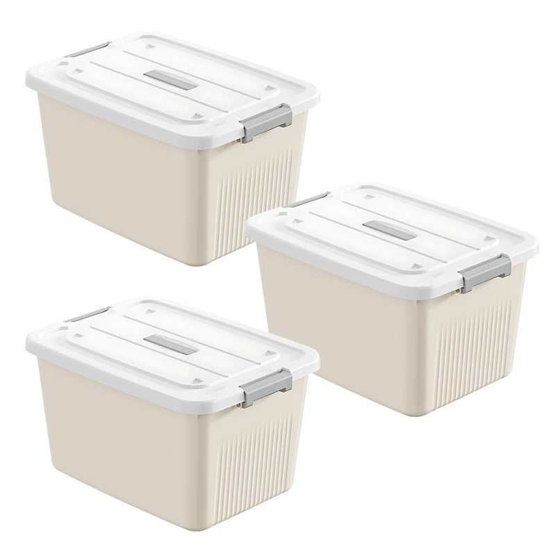 KREPS® Plastic Storage Box/Bins, Color : Cream, Container with Lock and Lid, Stackable, Heavy Duty Material, Available in Multiple Size and Sets. (Pack of : 3, LARGE: 14.5 X 10.5 X 8.2 INCH) - Image 3