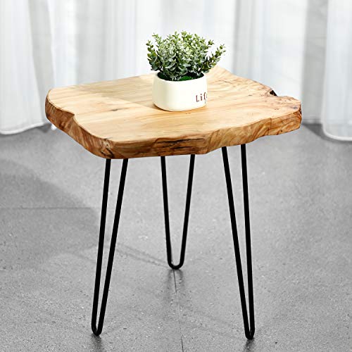 WELLAND Live Edge Side Table with Hairpin Legs, Natural Edge Side Table, Small Nightstand Wood, 15.5" Tall - Image 4