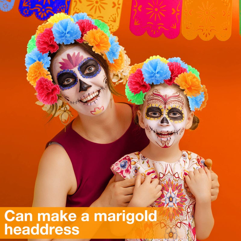 Cindeer 100 Pack Artificial Marigold Flower with Stems Mexican False Flowers Cinco De Mayo DIY Marigold Garlands for Dia De Los Muertos Fiesta Party Traditional Decorations(Bright Colors)  - Image 5