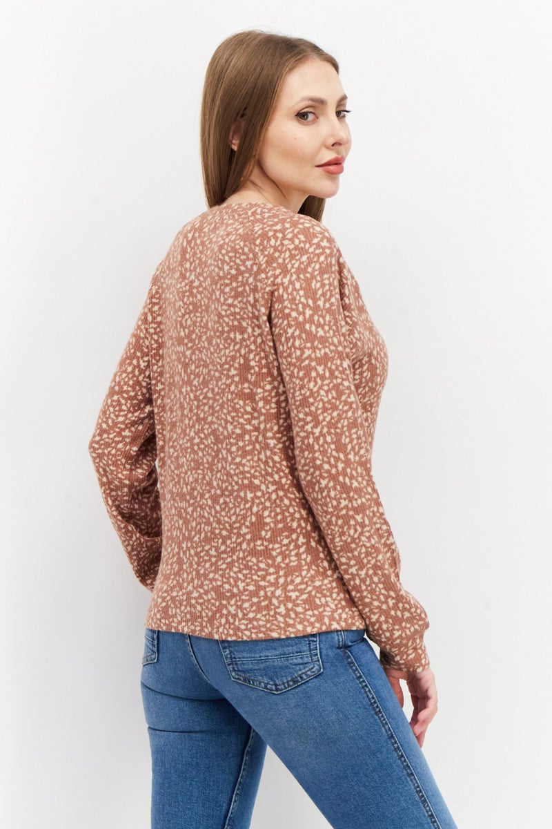 Roxy Women Round Animal Print Sweater, Brown Combo - Image 3