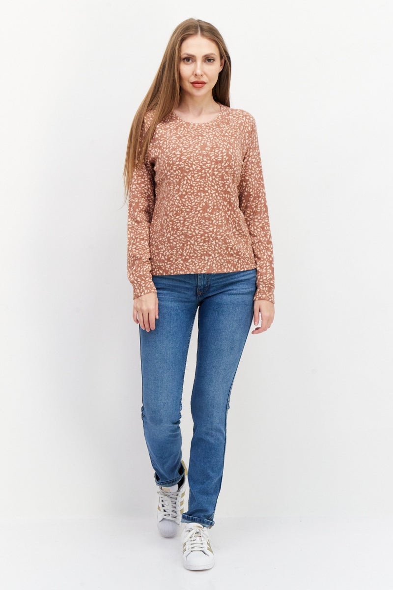 Roxy Women Round Animal Print Sweater, Brown Combo - Image 4