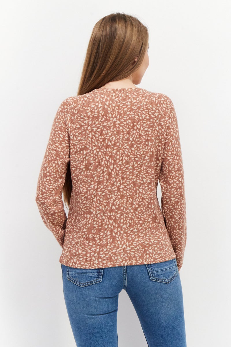 Roxy Women Round Animal Print Sweater, Brown Combo - Image 2