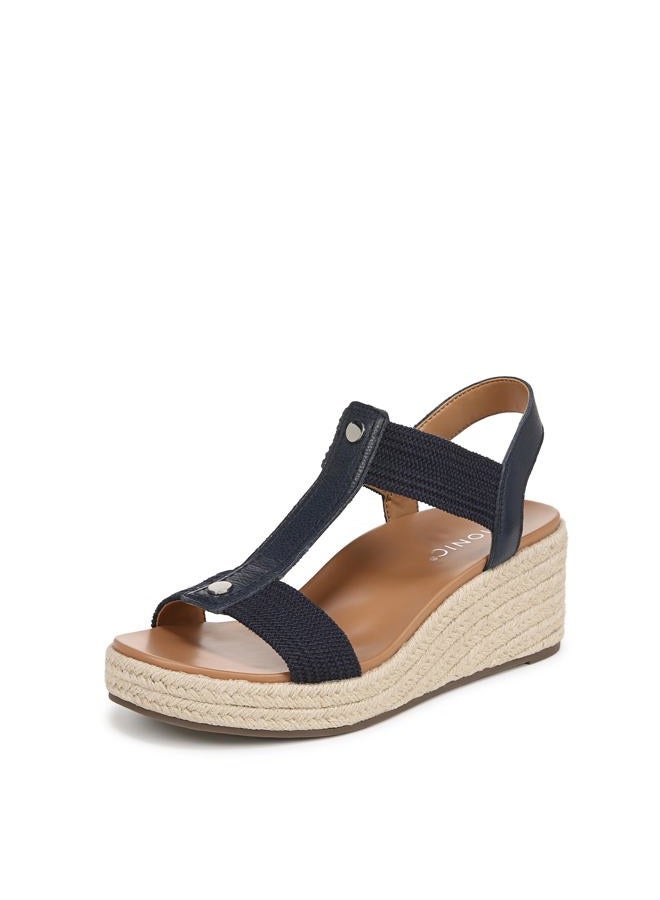 Vionic Women's Calera Wedge Sandal, Navy Leather, 12 Wide - Image 2