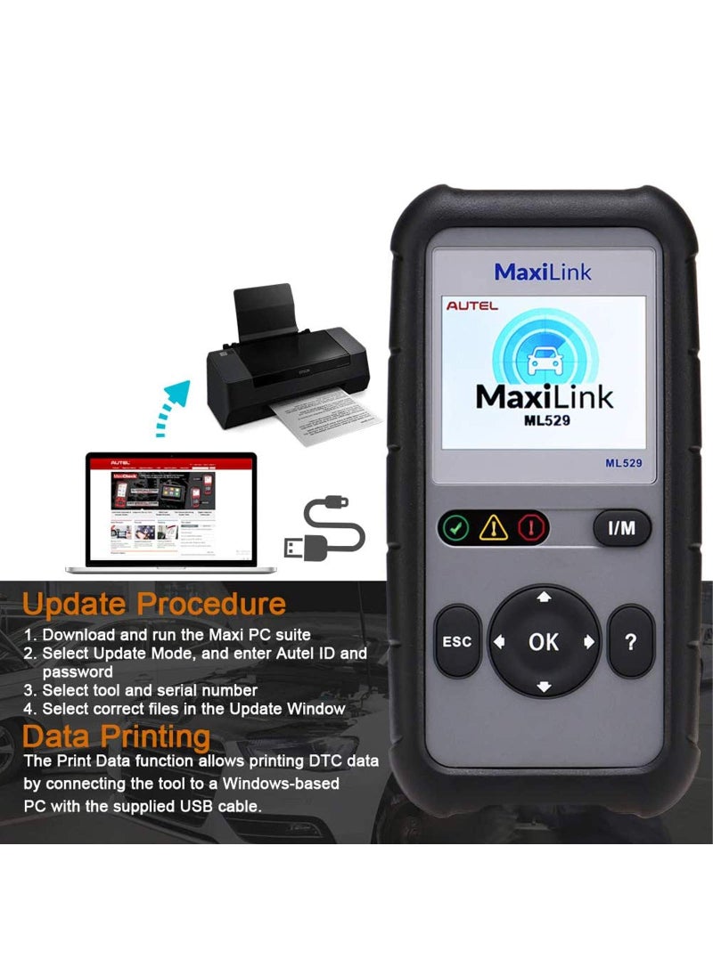 Autel OBD2 Scanner ML529 Code Reader Full OBD2 Functions for Turning Off Engine Light O2 Sensor Test AutoVin DTC Lookup Free Online Update