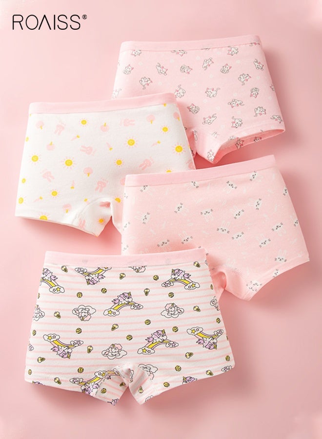 رويس طقم 4 قطع ملابس داخلية للبنات، سراويل داخلية ناعمة ومطاطية بنقوش رائعة، سراويل داخلية مسامية مع أحزمة خصر مرنة للبنات، مثالية للارتداء اليومي - Image 1