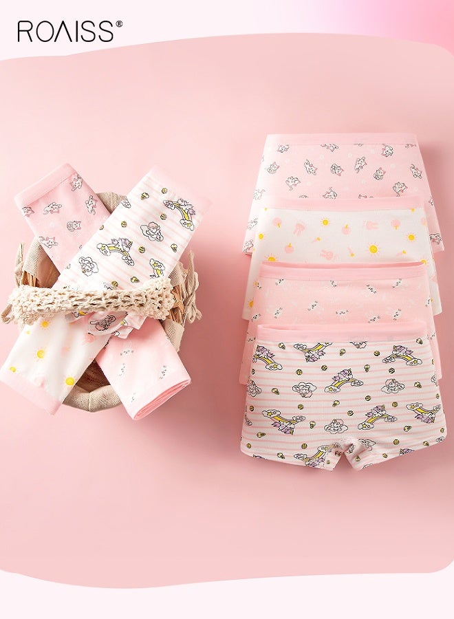 رويس طقم 4 قطع ملابس داخلية للبنات، سراويل داخلية ناعمة ومطاطية بنقوش رائعة، سراويل داخلية مسامية مع أحزمة خصر مرنة للبنات، مثالية للارتداء اليومي - Image 2