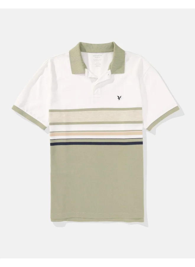 American Eagle Striped Logo Polo Shirt