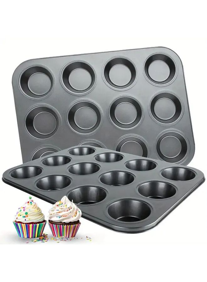 Nonstick Carbon Steel Muffin Pan 12 Cup Cupcake Tray Black Brownie Bakeware for Kitchen Oven - Image 5