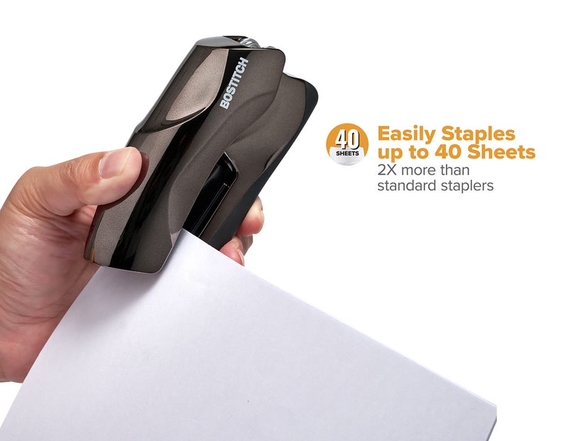 Bostitch Office Heavy Duty Stapler, 40 Sheet Capacity, No Jam, Half Strip, Fits into the Palm of Your Hand, For Classroom, Office or Desk, Black Chrome - Image 2