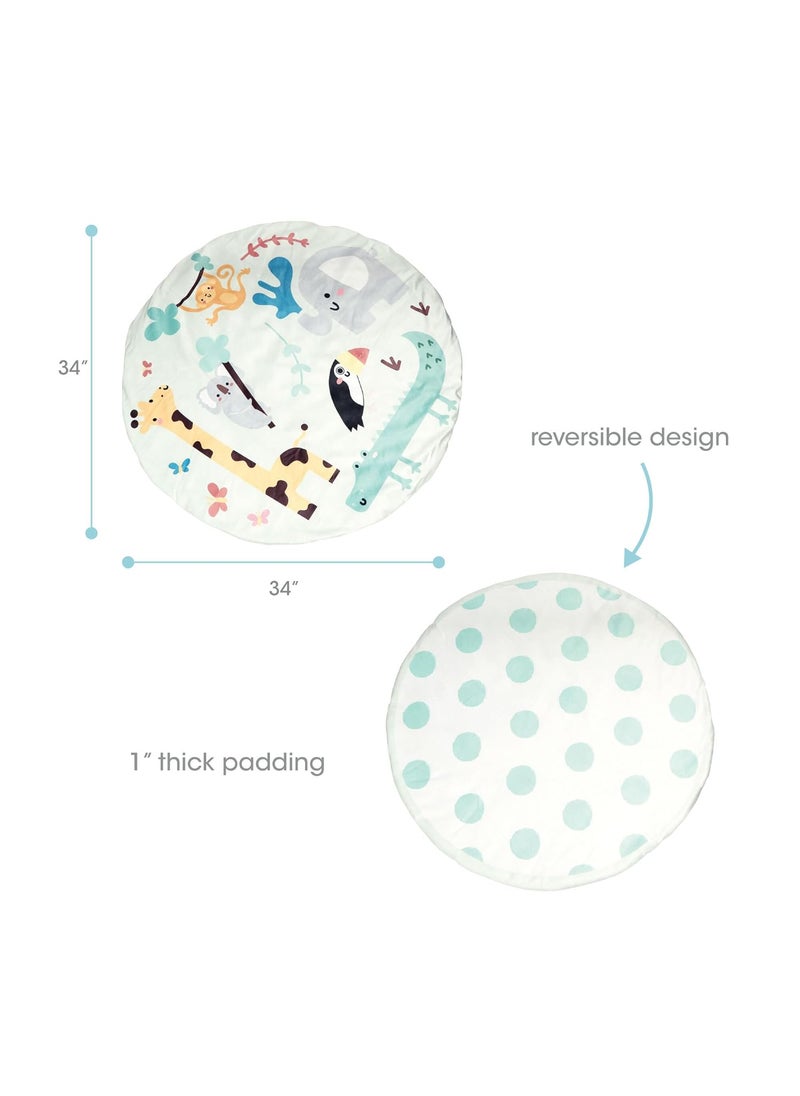 pearhead Pearhead Plush Baby Mat Jungle Animals Infant Mat Reversible Polka Dot Play Mat Soft Portable and Washable Baby Tummy Time and Play Gym Mat  - Image 2