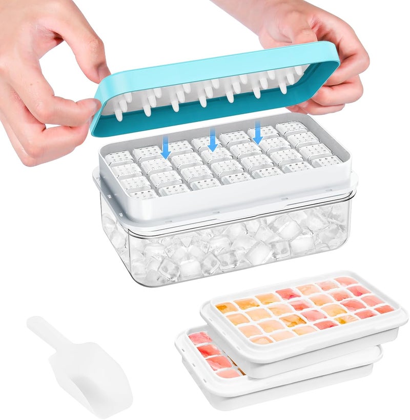 PHINOX Ice Cube Tray with Lid and Bin, PHINOX 64 pcs Ice Trays for Freezer, Ice Cube Trays for Freezer with 2 trays, Container, Lid & Ice Scoop, BPA Free - Image 1