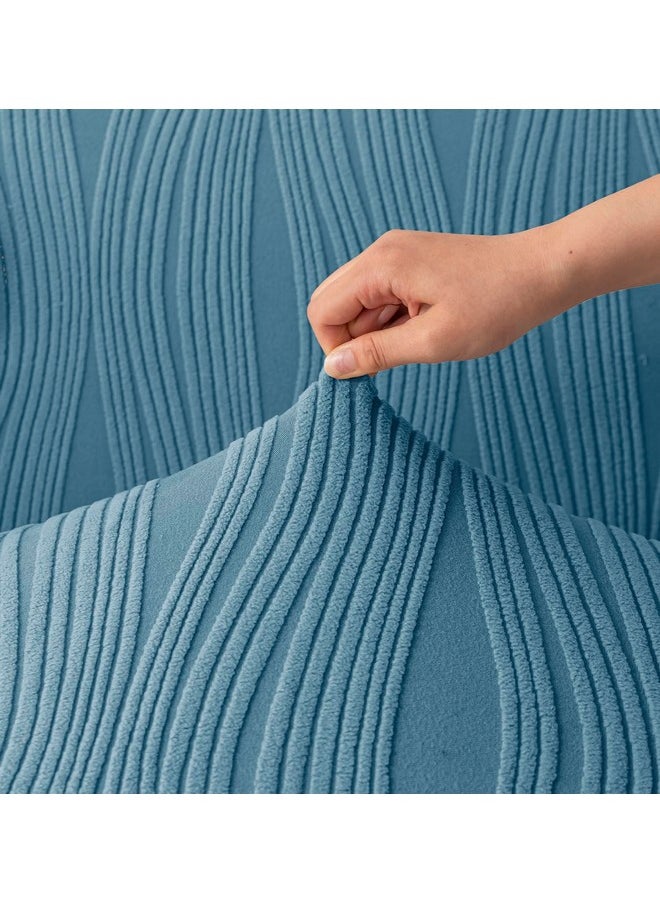 هاوس أوف كويرك غطاء أريكة من القماش بتصميم كريزل مقاوم للماء من هاوس أوف كويرك، غطاء ناعم الملمس، غطاء أريكة مرن قابل للتمدد (أربعة مقاعد، أزرق فاتح)  - Image 3