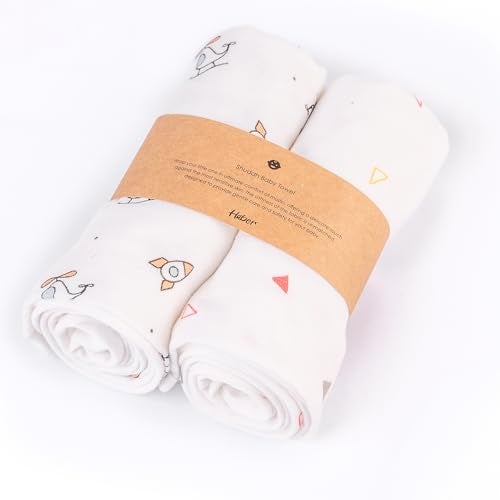 HABER Organic Cotton Muslin Baby Bath Towel 70x70 Pack of 2|4 Layer Ultra Soft Skin Safe Muslin | Highly Absorbent Quick Dry Newborn Towel for Sensitive Skin | Gentle Towel for Infants & Toddlers - Image 1