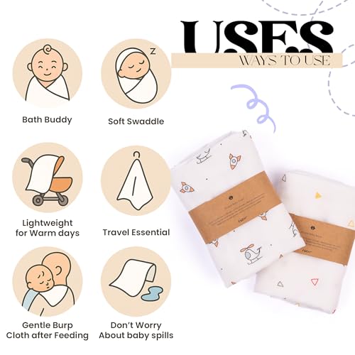 HABER Organic Cotton Muslin Baby Bath Towel 70x70 Pack of 2|4 Layer Ultra Soft Skin Safe Muslin | Highly Absorbent Quick Dry Newborn Towel for Sensitive Skin | Gentle Towel for Infants & Toddlers - Image 4