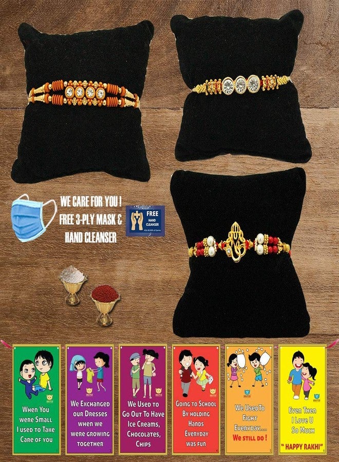 BOGATCHI M3M-3 Designer Rakhi for Brother, Rakhi Set of 3, Royal Rakhi Set- 3, Set of 3 Beautiful Rakhi for Bhai - Image 1
