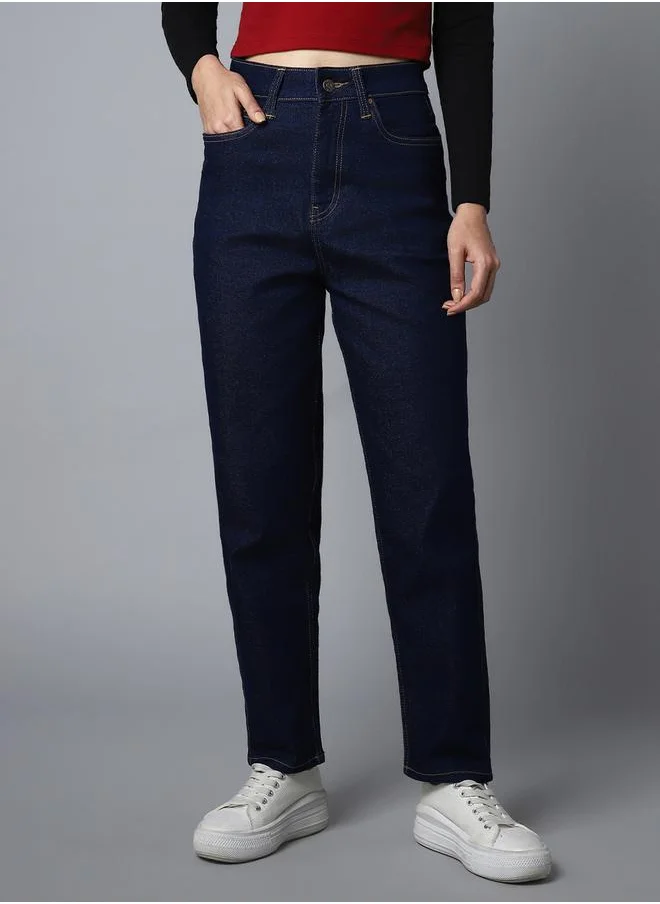 HIGH STAR High Rise Solid Mom Fit Jeans by Styli