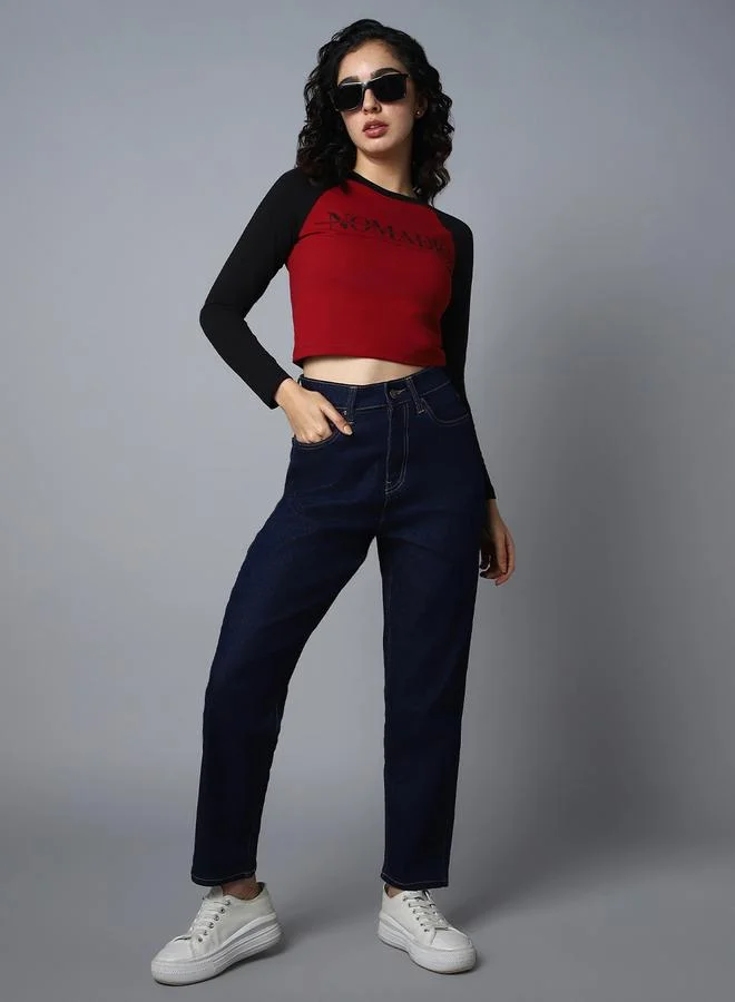 HIGH STAR High Star High Rise Solid Mom Fit Jeans