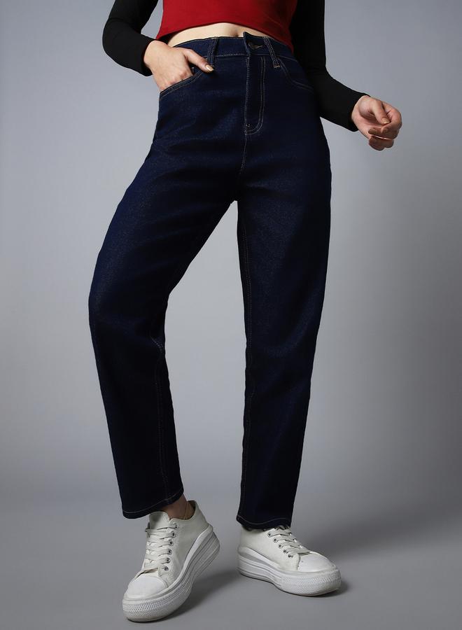 High Star High Rise Solid Mom Fit Jeans - Image 1