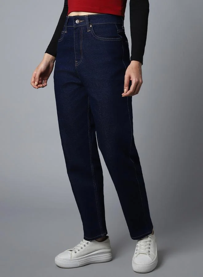 HIGH STAR High Star High Rise Solid Mom Fit Jeans