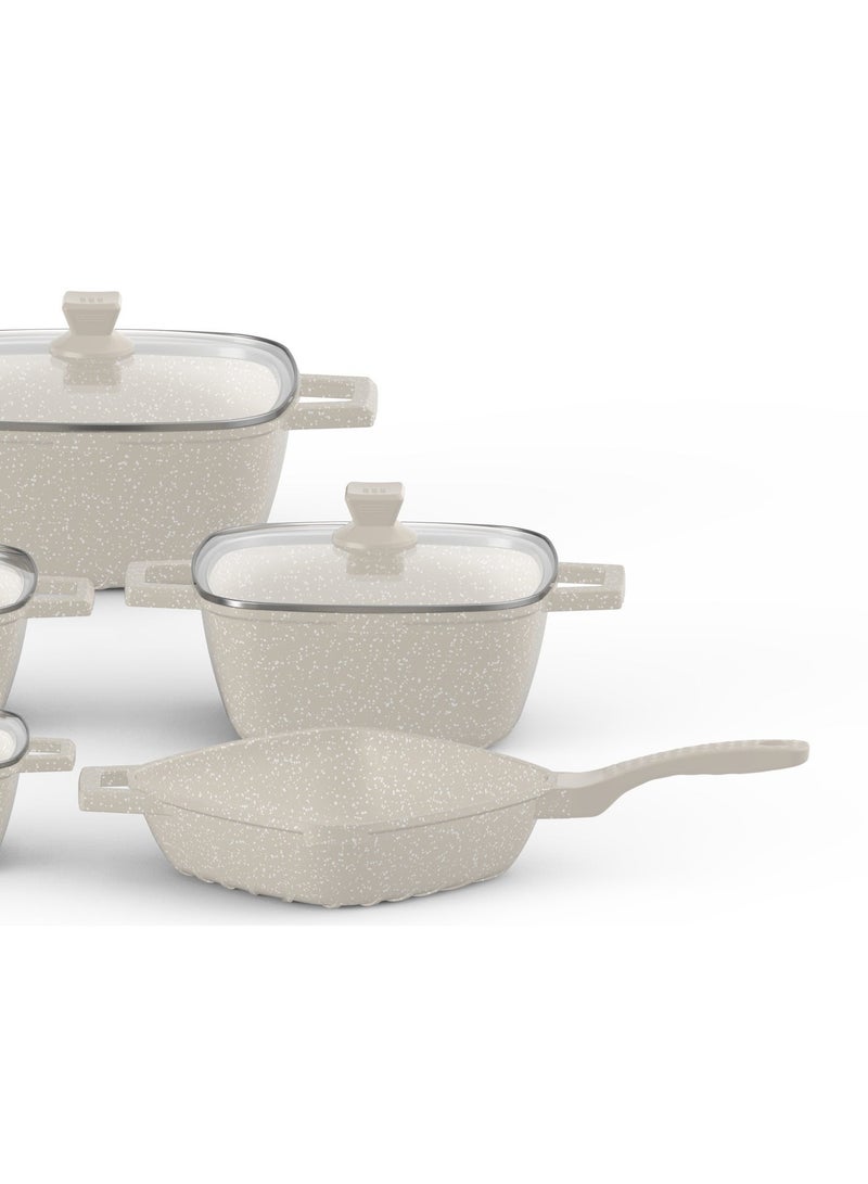 PERFECT KITCHEN 9-piece non-stick cookware set (includes pots, pans, and lids) - Beige and white - Image 4