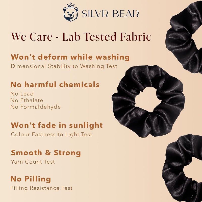Silvr Bear Luxury Satin Scrunchies, 6 pack Black, Soft, Large Scrunchies for Women and Girls, Anti Hair Breakage Hair Ties for Thick & Curly Hair - Image 4