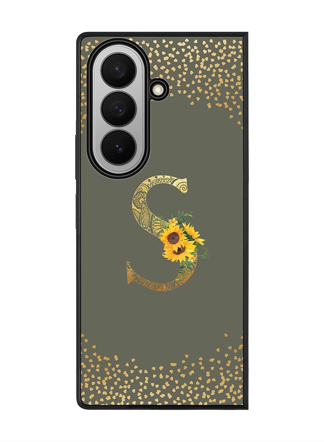 Stylizedd For Samsung Galaxy Z Fold7 Case,Slim fit Camera Protection, Shockproof Thin Phone cover  - Custom Floral Monogram - S  (Olive Green )