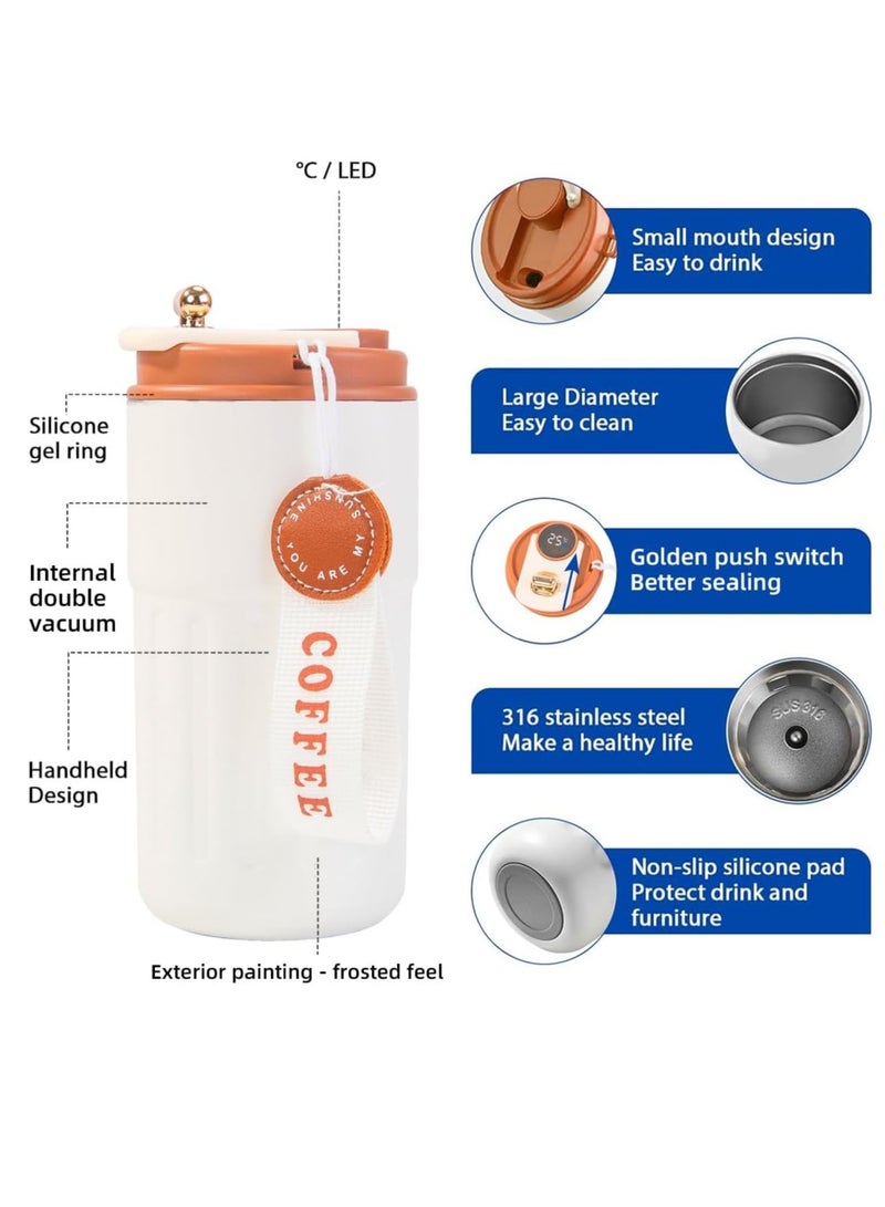 Arabest 450ml Insulated Travel Coffee Mug with Temperature Display, 316 Stainless Steel Vacuum Coffee Cup, Double Wall Leak-Proof Thermos Vacuum Tumbler, Beige  - Image 3