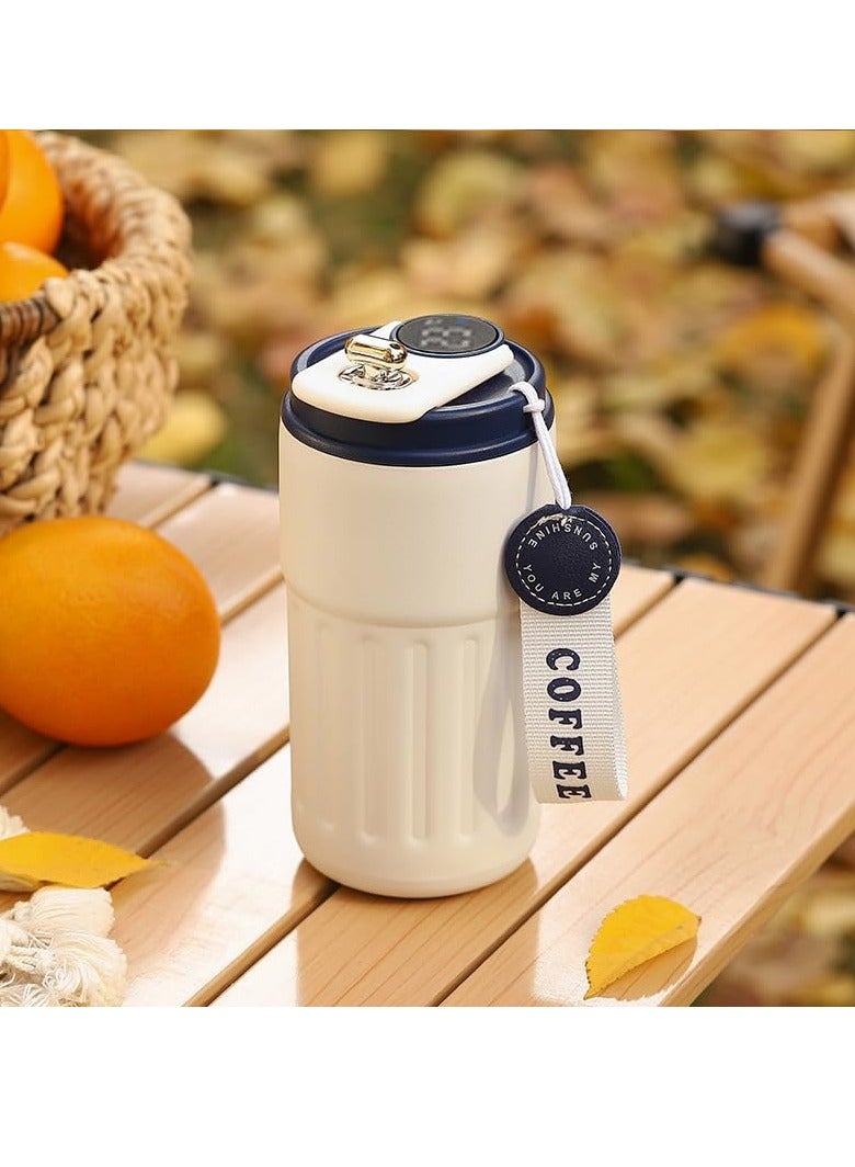 Arabest 450ml Insulated Travel Coffee Mug with Temperature Display, 316 Stainless Steel Vacuum Coffee Cup, Double Wall Leak-Proof Thermos Vacuum Tumbler, Beige  - Image 1