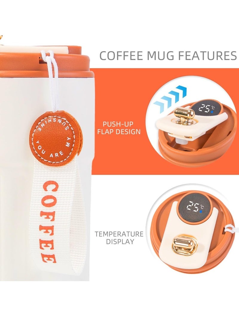 Arabest 450ml Insulated Travel Coffee Mug with Temperature Display, 316 Stainless Steel Vacuum Coffee Cup, Double Wall Leak-Proof Thermos Vacuum Tumbler, Beige  - Image 4