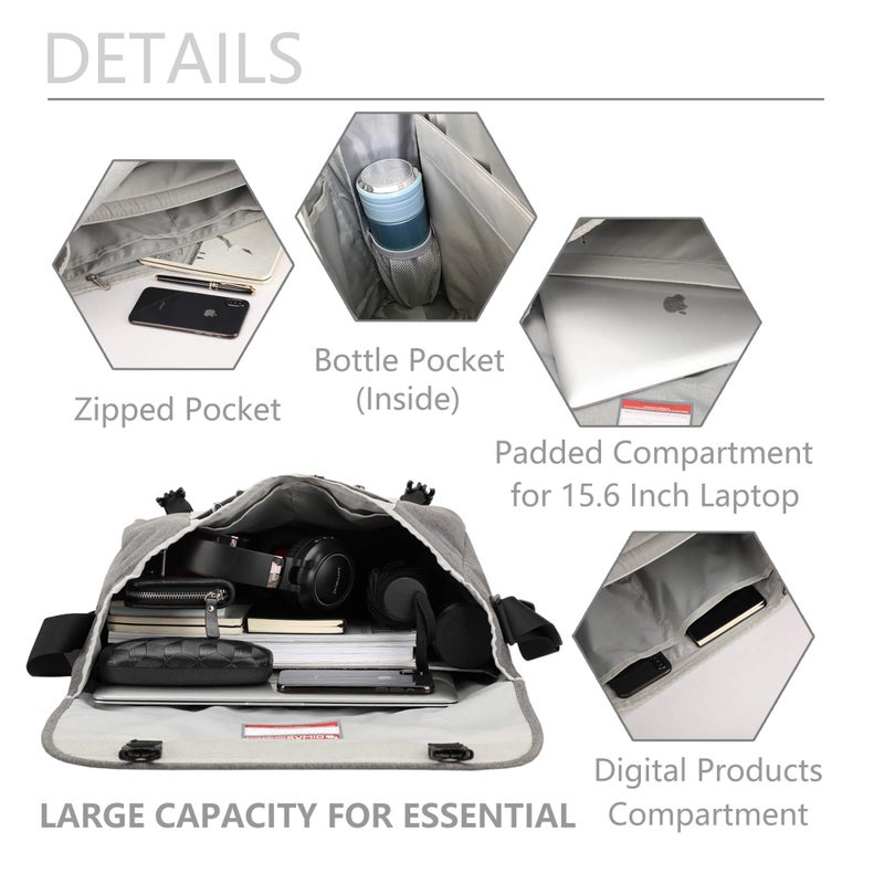 OIWAS 15.6 Inch Messenger Bag for Men/Women Crossbody Travel Satchel Bags Laptop Shoulder Bag Large Briefcase Computer Work College Grey - Image 5